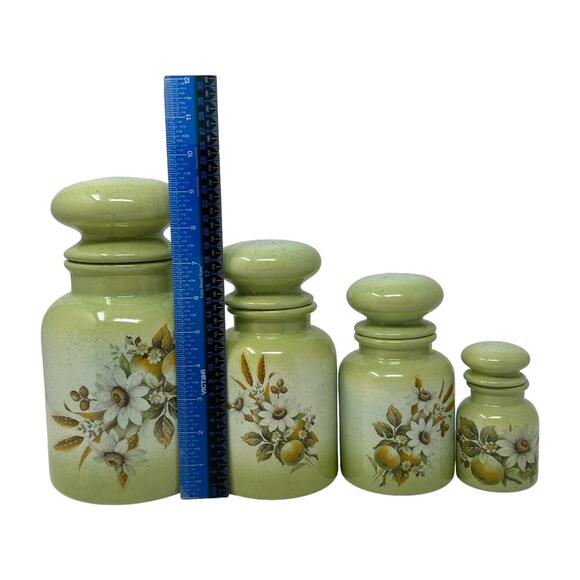 Country Charm Set of 4 Canisters Avocado Green Blue Mountain Pottery Canada 1980 - Picture 13 of 16